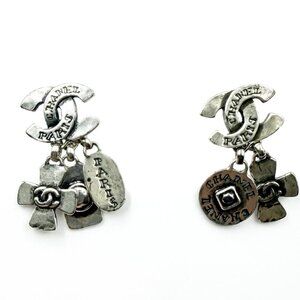 Chanel Vintage Silver CC Gothic 5 Set mix and match Piercing Earrings